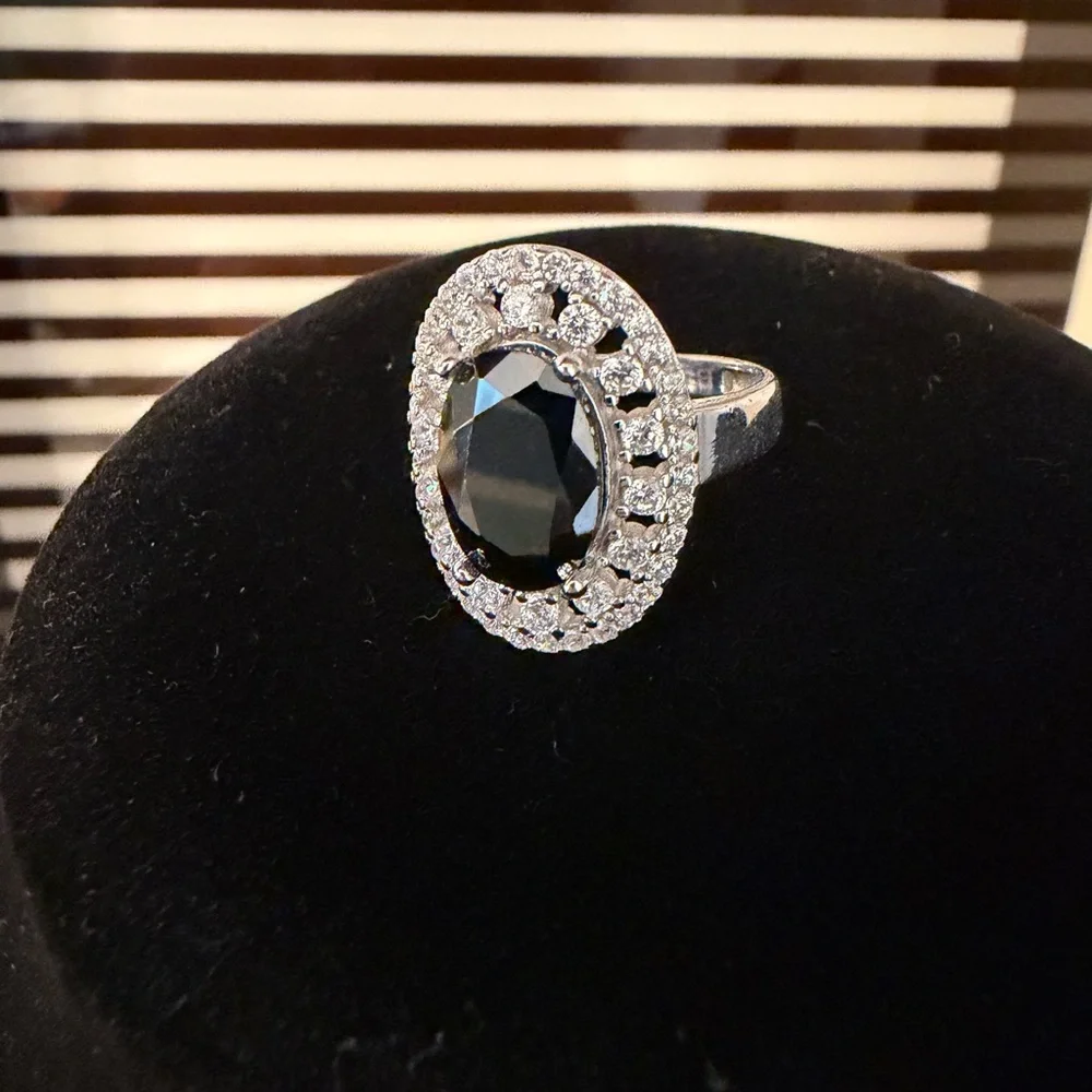Black Onyx Sterling Silver Oval Cocktail Ring